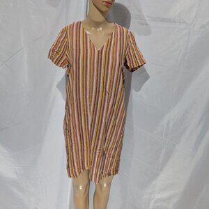 Madewell Women's XS Button Back Easy Dress in Rainbow Stripe Linen Cotton Blend
